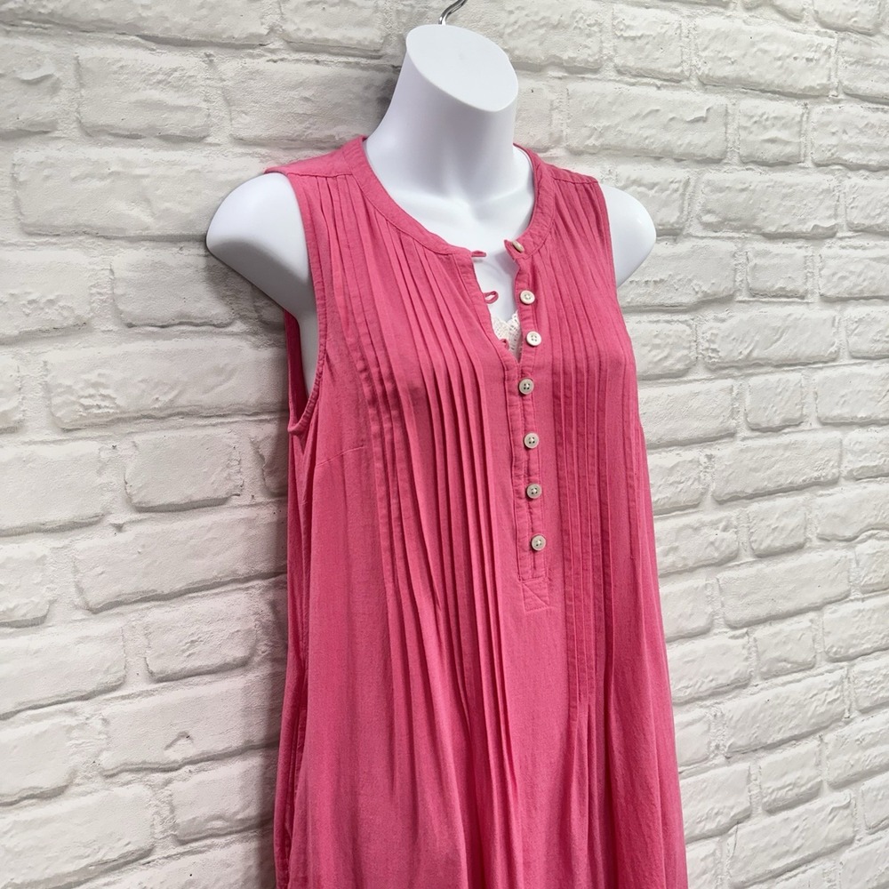 Sonoma S Linen Blend Sleeveless Knee Length Dress Pink Pleated Summer Sun Dress - Picture 12 of 15